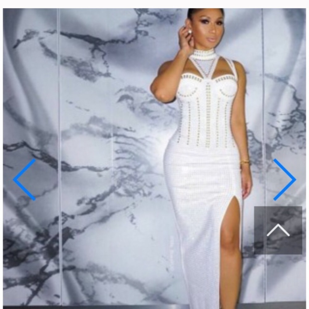 Gold stone white dress